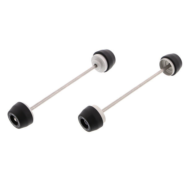EP Spindle Bobbins Kit for the Yamaha YZF-R6 includes front fork crash protection and rear swingarm protection. Stainless steel spindle rods precisely fit the signature Evotech Performance nylon bobbins to either end of the motorcycle’s wheels.  
