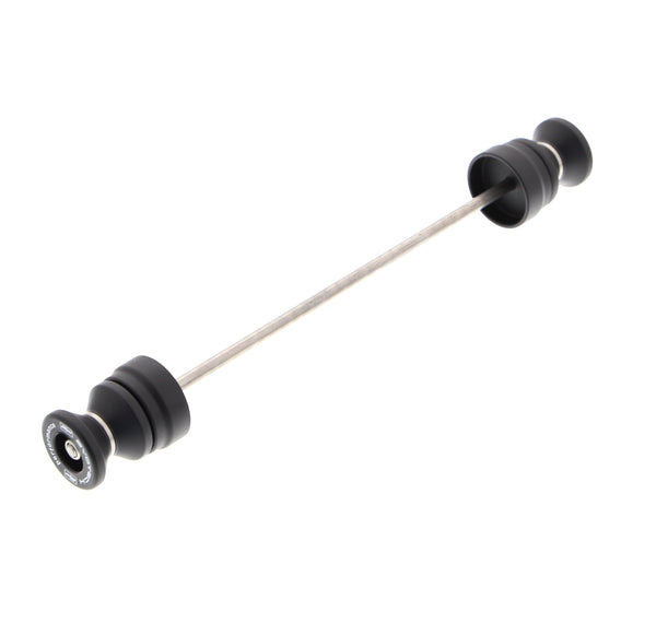 EP Paddock Stand Bobbins for the Ducati Scrambler Sixty2. EP signature nylon paddock stand bobbins with precision shaped aluminium spacer, held either end of a rolled-thread spindle rod.