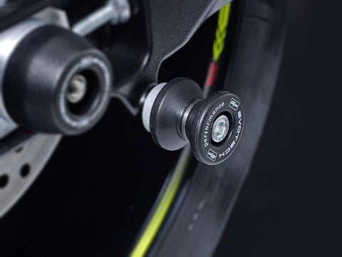 EP Paddock Stand Bobbins fitted effortlessly into the rear wheel swingarm of the Suzuki GSX-R1000.