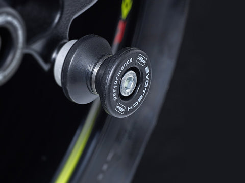 EP Paddock Stand Bobbins fitted effortlessly into the rear wheel swingarm of the Suzuki GSR750.