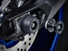 The rear wheel of the Yamaha Tracer 900 ABS with EP Spindle Bobbins Crash Protection bobbin fitted to the rear spindle offering swingarm protection. 