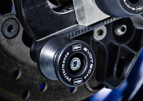 EP Paddock Stand Bobbins bolted into the swingarm of the Yamaha MT-10 SP.