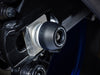 The rear wheel of the Yamaha YZF-R1M with EP Spindle Bobbins Crash Protection bobbin fitted to the rear spindle offering swingarm protection. 