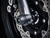 The precision fit of the EP bobbin to the front wheel of the Yamaha FZ-07 from the EP Spindle Bobbins Kit, giving crash protection to the front forks, spindle retainers and brake calipers. 