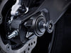 An EP Paddock Stand Bobbin seamlessly fitted the rear wheel spindle of the Yamaha YZF-R7.