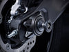 An EP Paddock Stand Bobbin seamlessly fitted the rear wheel spindle of the Yamaha XSR700.